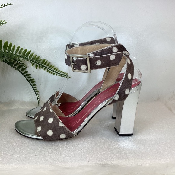 KATE SPADE NY POLKA DOT LEATHER PONY HAIR ANKLE STRAP SANDALS ITALY SZ 8 - Picture 9 of 14